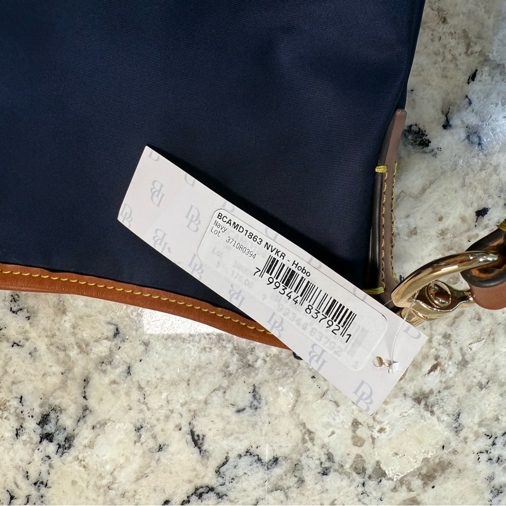 Dooney & Bourke NWT Navy and Brown Canvas Hobo Bag - Picture 7 of 8
